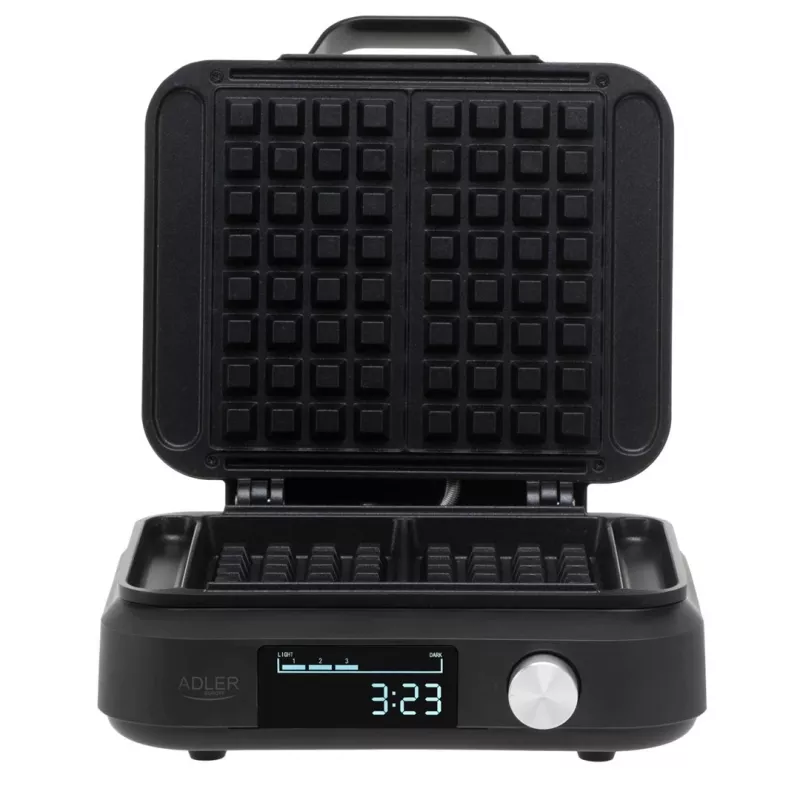 Máquina de waffles Adler AD 3087 — máquina de waffles belgas elétrica, 2200 W, 2 placas retangulares 9×17 cm, preta