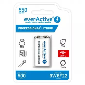 Bateria recarregável everActive 6F22/9V Li-ion 550 mAh com USB TYPE C