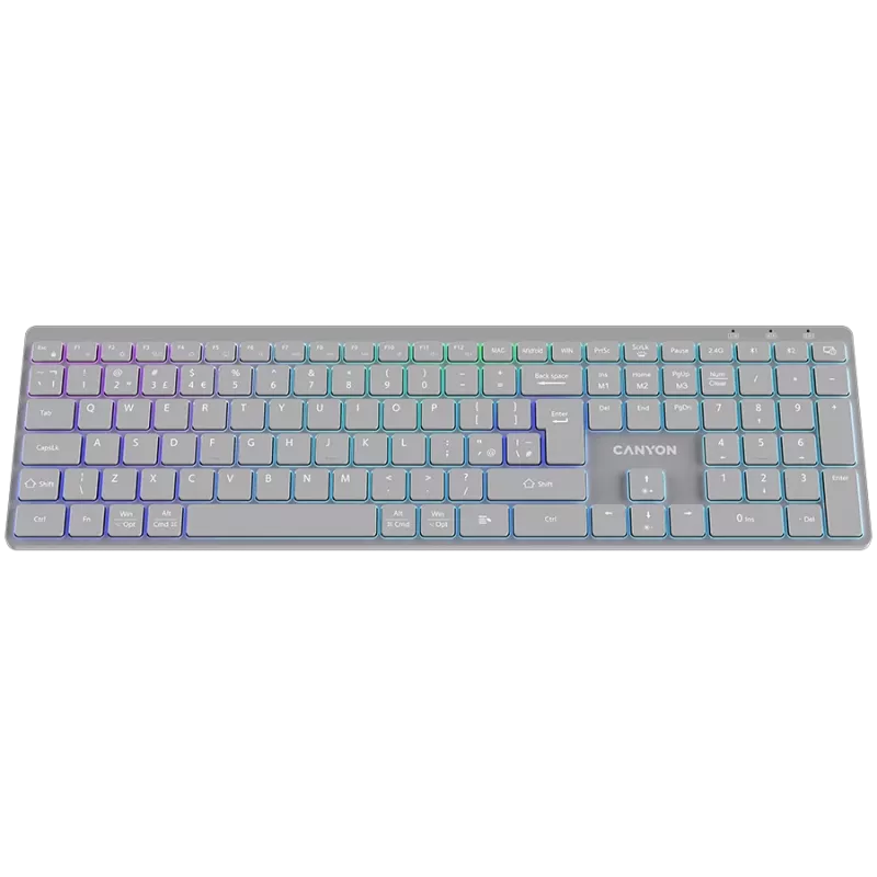 Teclado CANYON HKB-W11 UK/US RGB Dual Mode sem fios cinzento