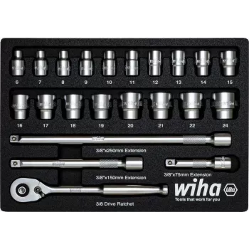 Conjunto de chaves de caixa Wiha 44708 encaixe de 3/8 polegada, 23 peças, chaves de caixa e acessórios