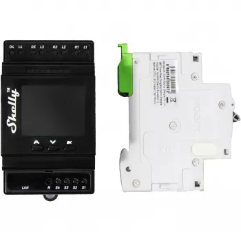 Módulo de relé para calha DIN Shelly 4 canais Pro 4PM Wi‑Fi, 4 canais, AC 110–240 V, medição de potência e energia, montagem em calha DIN