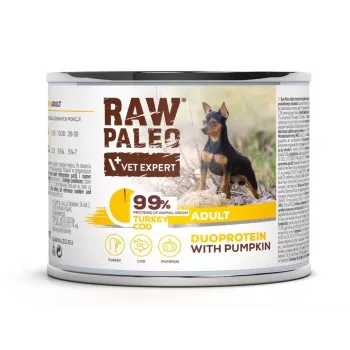 VetExpert Raw Paleo Duoprotein peru e bacalhau ração húmida para cães adultos 200 g