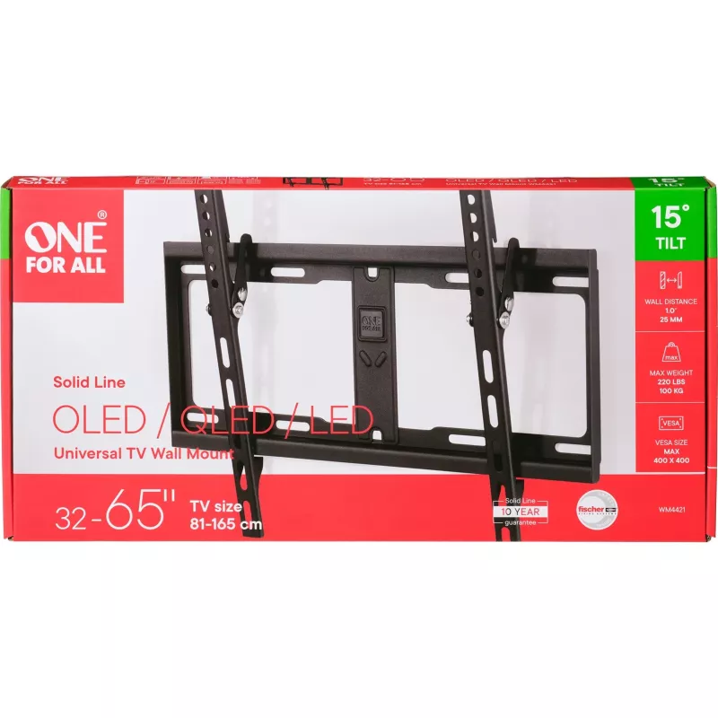 Suporte de parede ONE FOR ALL, WM 4421, 32-60 polegadas, inclinável, carga máxima 100 kg, VESA 100x100, 200x100, 200x200, 300x200, 300x300, 400x200, 400x300, 400x400 mm, preto
