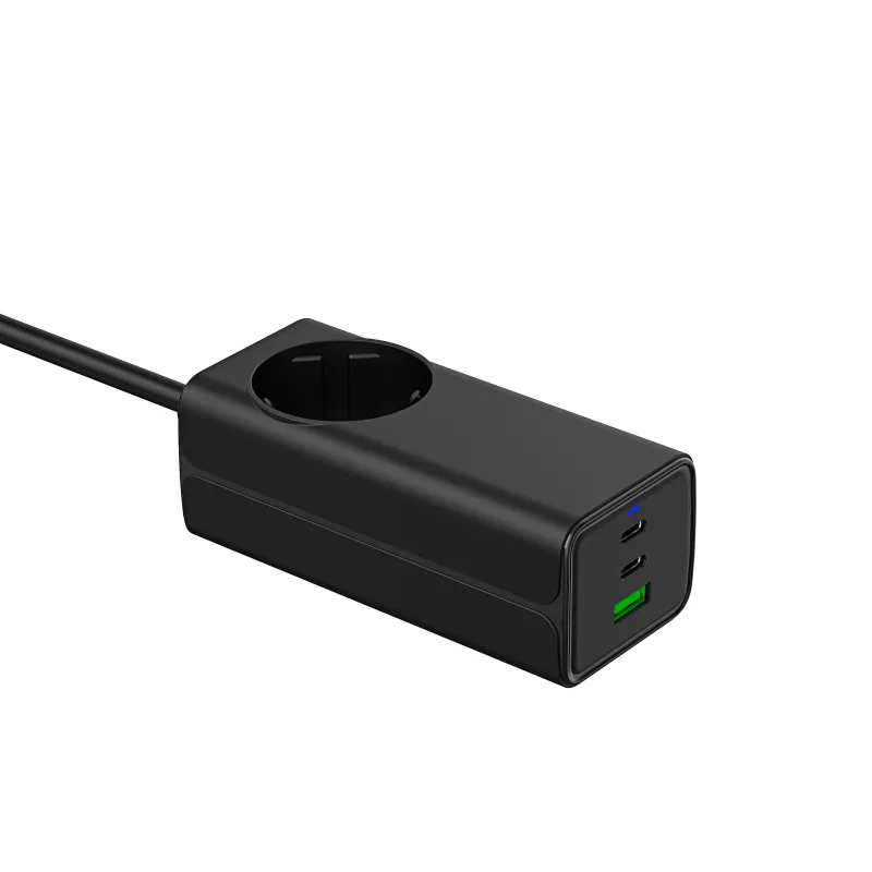 Carregador USB GaN Akyga AK-CH-21 65 W, 2 x USB-C + USB-A, com tomada, 1,5 m, preto