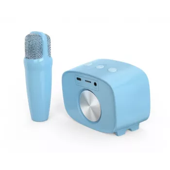 Altifalante portátil para crianças myFirst Voice 2 da myFirst — azul, altifalante sem fios a pilhas com suporte para microfone