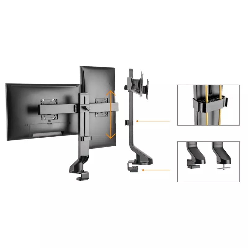 Suporte de monitor MACLEAN MC-854 para dois monitores 17–27 polegadas VESA 75x75 / 100x100, suporte de secretária de braço duplo