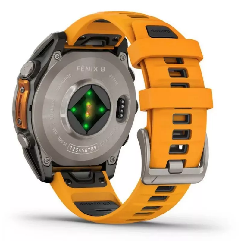 Garmin fenix 8 AMOLED Sapphire 51 mm relógio inteligente GPS, ecrã tátil de 3,56 cm (1,4") 454 x 454, Wi-Fi, bracelete de silicone Spark Orange/Graphite, titânio
