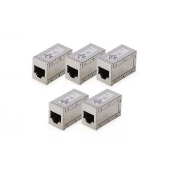 Acoplamentos modulares CAT 6 DIGITUS, blindados, 5 unid., RJ-45, contactos dourados, prateado