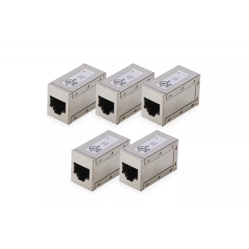 Acoplamentos modulares CAT 6 DIGITUS, blindados, 5 unid., RJ-45, contactos dourados, prateado