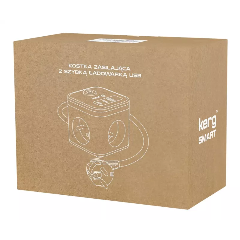 Extensão elétrica Kerg SMART – 3 tomadas AC tipo F com 3 USB (2×A + 1×C), cabo 1,5 m, 16 A 230 V, preto