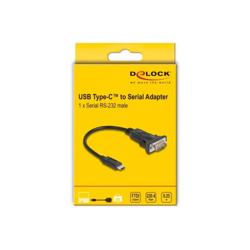 Adaptador DeLOCK USB Type-C para RS-232 D-Sub 9 pinos macho 0,25 m