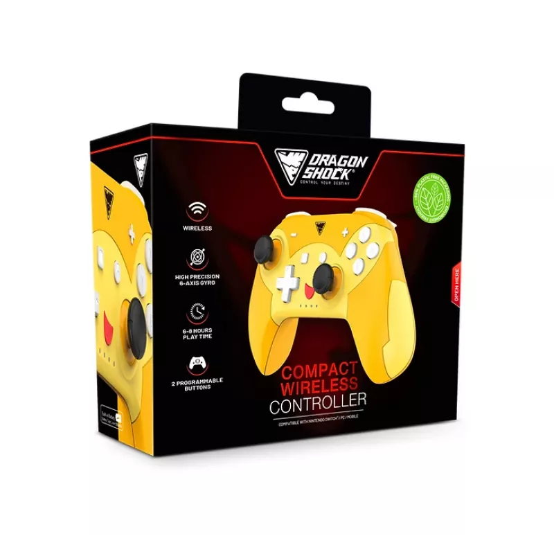 DragonShock PopTop Compact, comando, Nintendo Switch, botão Voltar, D-Pad, botão Home, botão Reset, sem fios, Bluetooth, USB Type-C