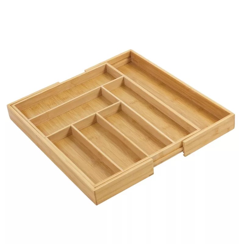 Organizador de gaveta de talheres GreenBlue GB379, bandeja em bambu com compartimentos, superfície natural