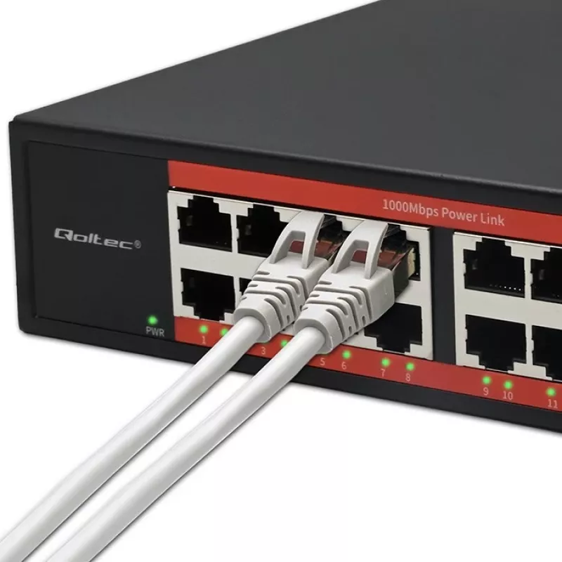 Switch de rede QOLTEC 52364 — Gigabit Ethernet PoE 16xRJ45, 2xSFP