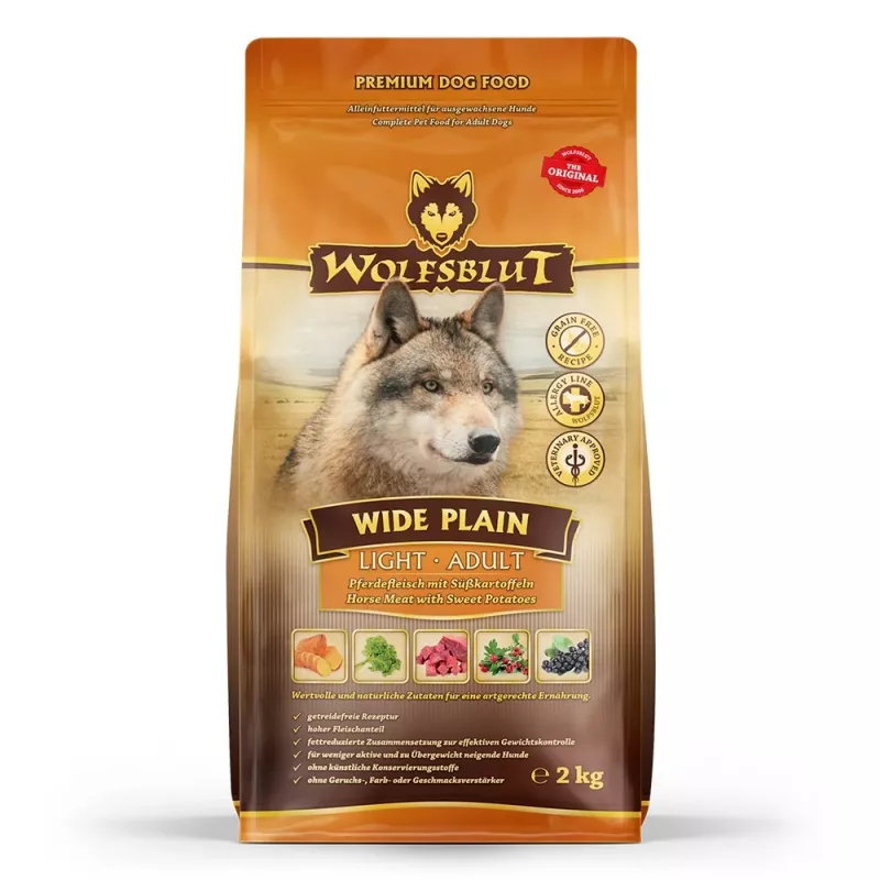 WOLFSBLUT Wide Plain Light Horse com Batata-doce - Alimento para cães - 2 kg