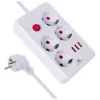 Extensão elétrica MACLEAN MCE392 W — 4 tomadas F, 3×USB A, 110–240 V, 2,1 A máx, 2500 W, cabo de 1,5 m, branco