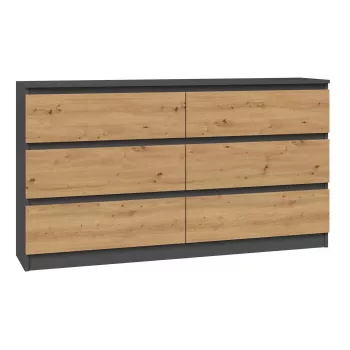 Cómoda Top e Shop M6 140 ANT/ART, 6 gavetas, antracite carvalho, 1380×750×400 mm