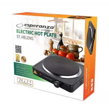 Placa de cozinha fechada ESPERANZA ST. HELENS 1 zona, botão rotativo, 1×1000 W, 15,5 cm, bancada, preto