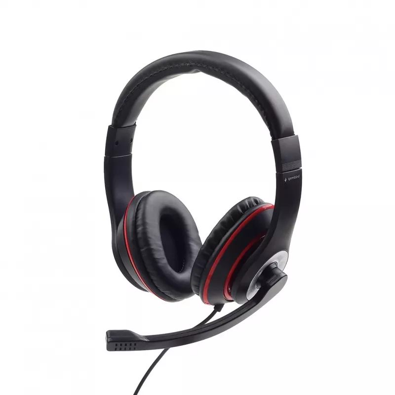 Headset gaming com fios GEMBIRD MHS-03-BKRD — binaural, circum-aural, 3,5 mm, cabo de 1,8 m, vermelho/preto