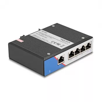 Switch Ethernet DELOCK 80162 — 5 portas Gigabit RJ45 para montagem em calha DIN