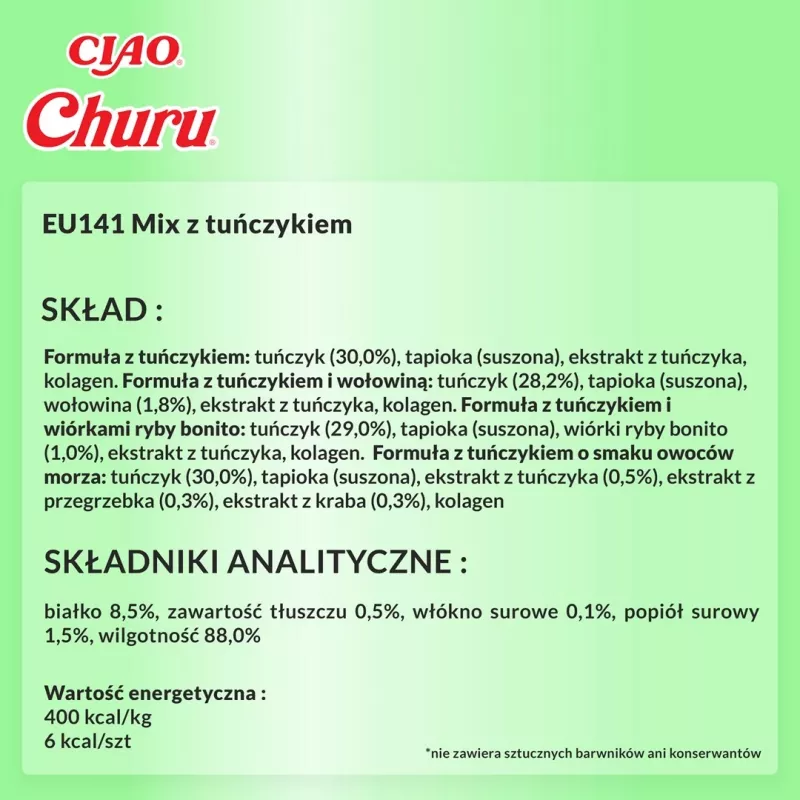 Snacks de comida húmida INABA Churu caixa sortida — atum, 40 × 14 g saquetas de pasta, sem cereais, sem glúten