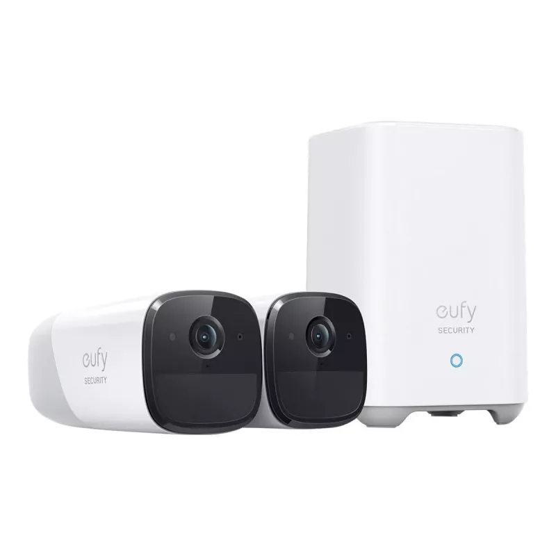 Eufy Security, sistema de câmaras de vigilância sem fios eufyCam 2 Pro para casa, 365 dias de autonomia da bateria, compatibilidade com HomeKit, resolução 2K, resistente às condições atmosféricas IP67, visão noturna, conjunto de 2 câmaras, sem mensalidades