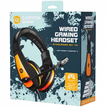 CANYON Star Raider GH-1A, Headset de gaming jack 3,5 mm com microfone ajustável e controlo de volume, com adaptador 3,5 mm 2 em 1, cabo 2 m, preto, 0,23 kg