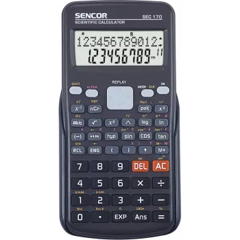 Calculadora científica SENCOR SEC 170 — 240 funções, visor de 2 linhas, alimentação por pilha, estojo de proteção