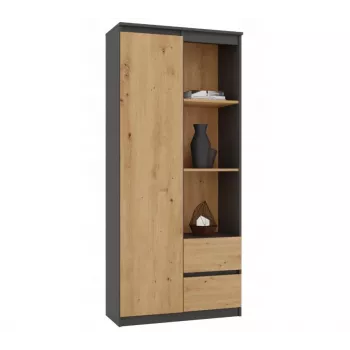 Estante de livros Top e Shop RS-80 BILY, estrutura antracite, porta carvalho Artisan, 7 prateleiras, 2 gavetas, 1800×800×350 mm