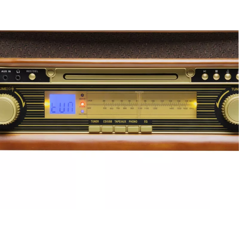 Denver MCR-50MK3 aparelhagem retro com gira-discos, CD/MP3, leitor de cassetes e rádio, 2 x 2,5 W, acabamento em madeira