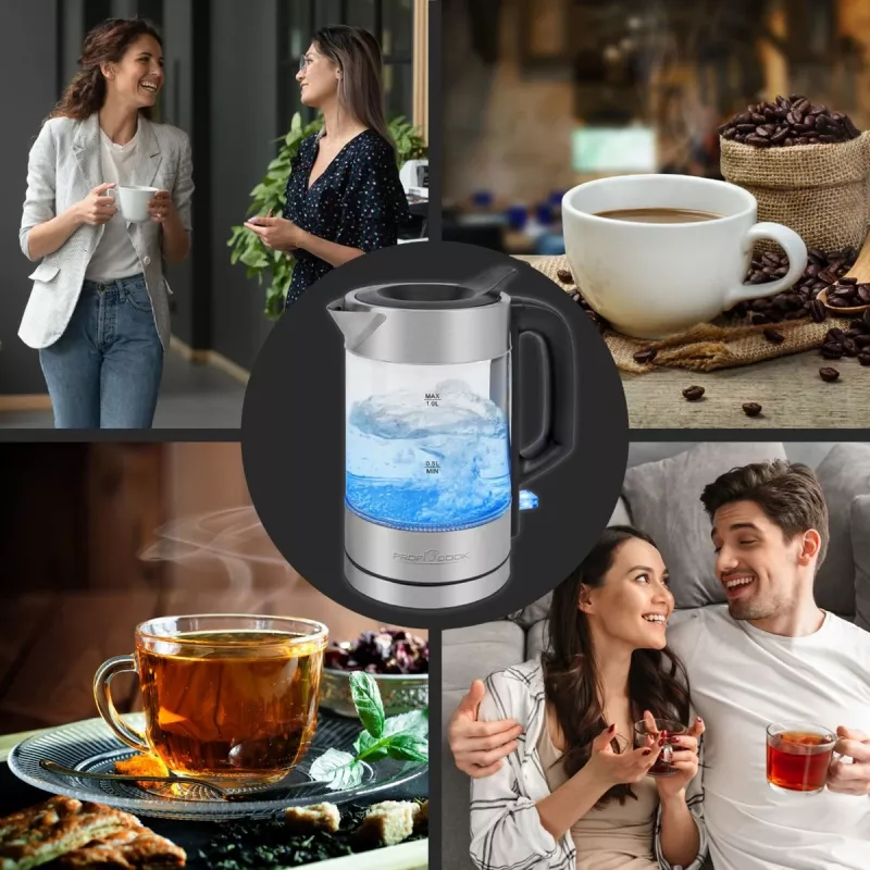 ProfiCook PC-WKS 1229 G chaleira 1 L 1600 W aço inoxidável, transparente
