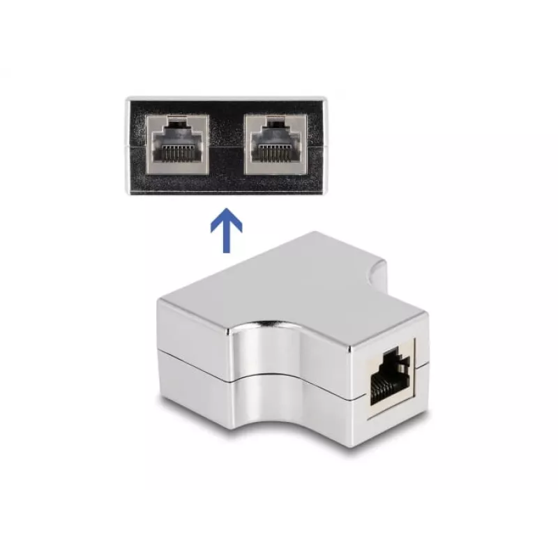 Adaptador splitter T RJ45 DeLOCK 1 x conector fêmea RJ45 para 2 x conector fêmea RJ45 Cat.5e STP