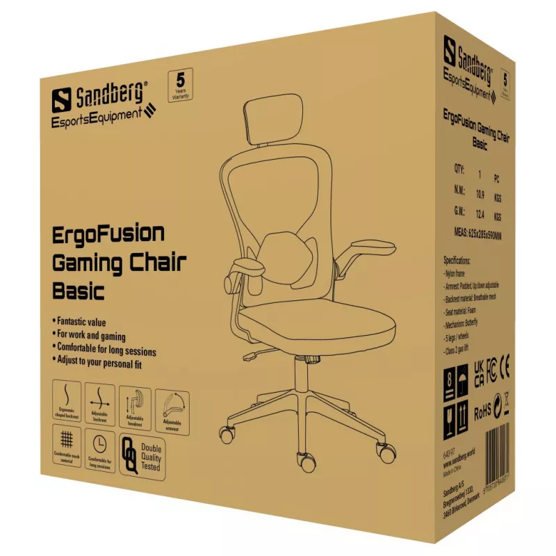 Cadeira gaming Sandberg ErgoFusion Basic assento acolchoado encosto em malha preto