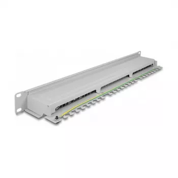 Patch panel 19 polegadas DeLOCK 16 portas Cat.6A 1HE cinzento metal rack
