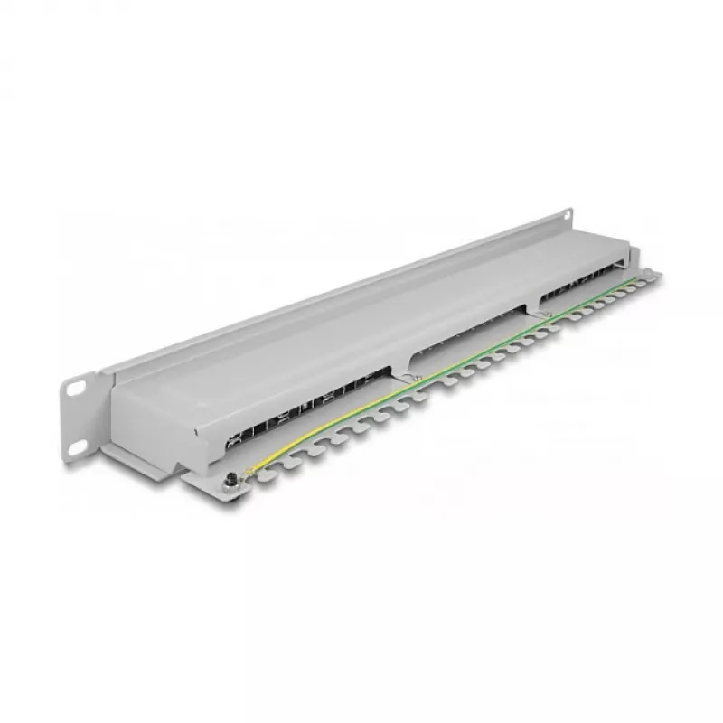 Patch panel 19 polegadas DeLOCK 16 portas Cat.6A 1HE cinzento metal rack