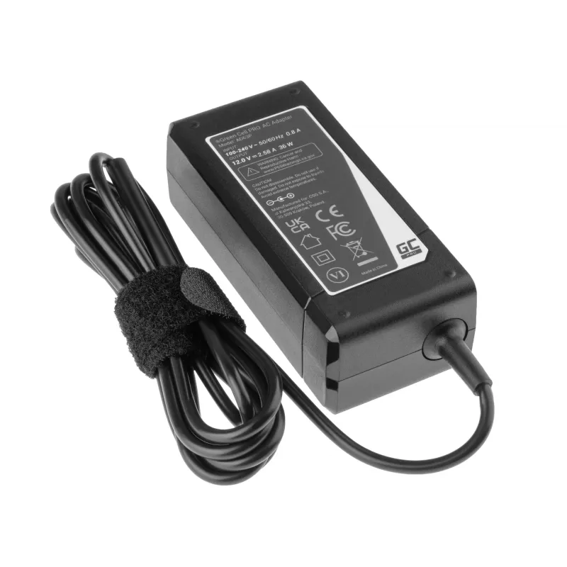 Fonte de alimentação Green Cell AD63P 36W 12V 2,58A carregador de portátil para interior, preto