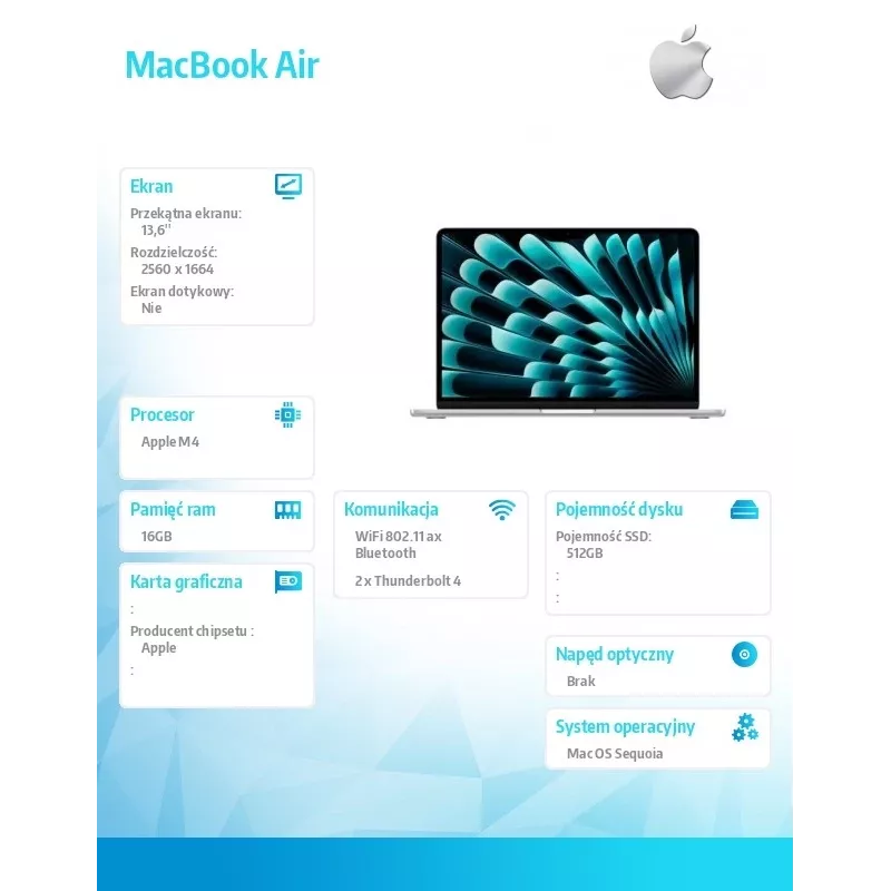 MacBook Air 13,6 polegadas: M4 10/10, 16 GB, 512 GB SSD, 35 W, GER – prateado