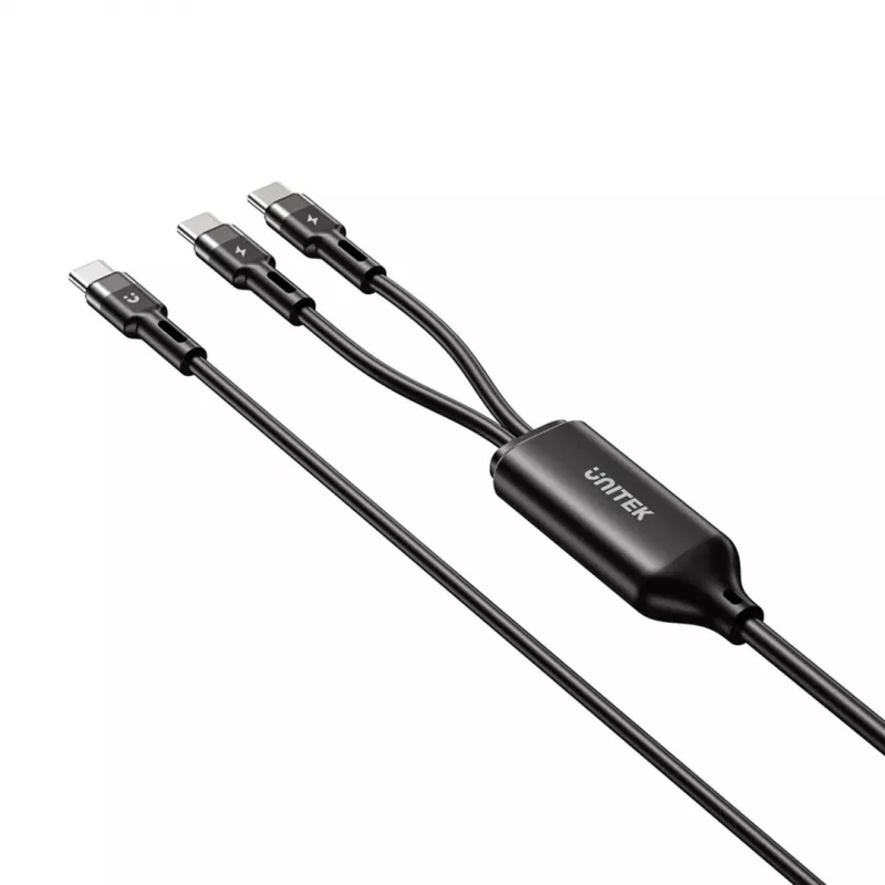 Cabo USB-C 2-em-1 Unitek C14146ABK01 1,8 m, USB-C para USB-C, 100 W PD, preto