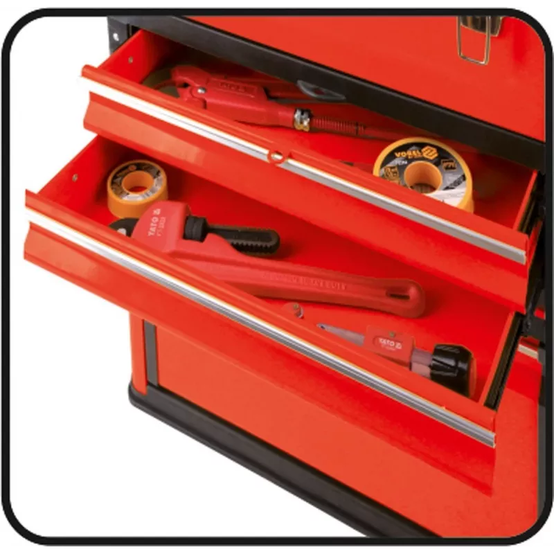 Caixa de ferramentas YATO YT-09107 metal 495x252x180 mm, preto/vermelho, 6 kg, 2 compartimentos, com fechadura