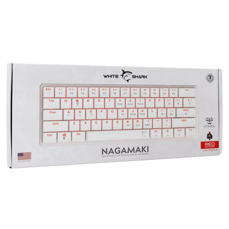Teclado mecânico White Shark Nagamaki GK-006211 — layout compacto, interruptores mecânicos Red, caixa branca