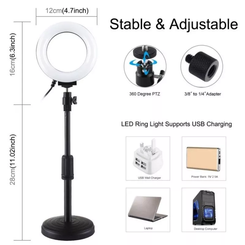 Lâmpada LED em anel Puluz com tripé ajustável PU391
