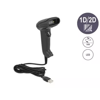 Leitor de códigos de barras portátil DeLOCK USB 1D 2D versão alemã
