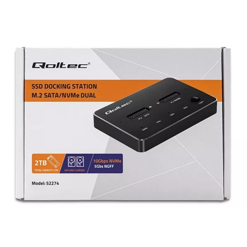 Qoltec 52274 Dock para SSD M.2 | NVMe | SATA | USB-C | DUAL 2 x 2TB