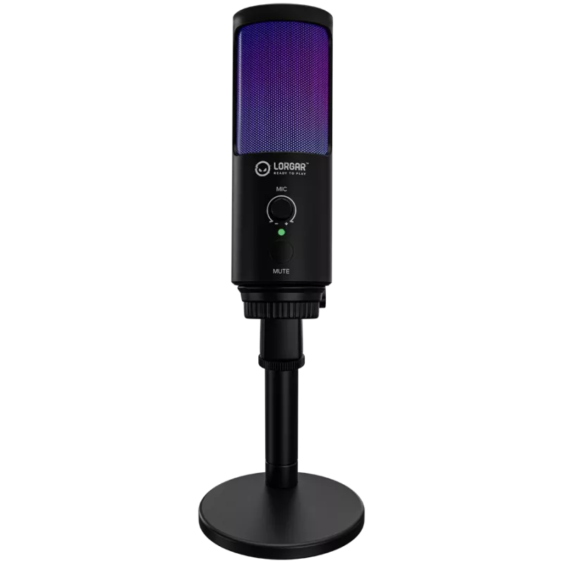 LORGAR SMP40, microfone RGB com botão de silenciamento externo e suporte metálico, preto