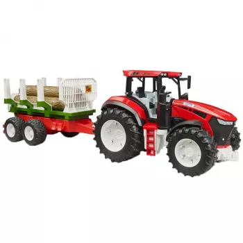 Trator BRUDER com atrelado de madeira BR-03453 – brinquedo mecânico, compatível com figuras Bruder