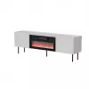 Móvel de TV cama meble LUCCA 180x40x59 cm, tampo e moldura brancos, lareira elétrica preta