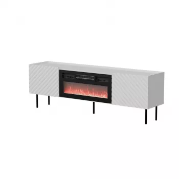 Móvel de TV cama meble LUCCA 180x40x59 cm, tampo e moldura brancos, lareira elétrica preta