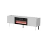 Móvel de TV cama meble LUCCA 180x40x59 cm, tampo e moldura brancos, lareira elétrica preta