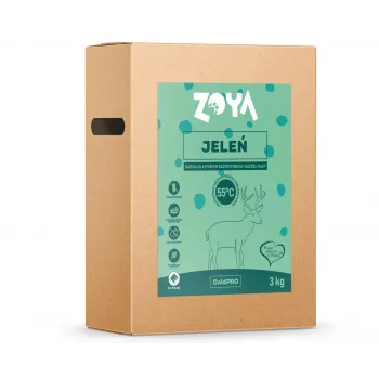 Comida seca para cães ZOYA ColdPRO Veado 3 kg — cães adultos, receita monoproteica de veado, 26 % de proteína, 9,5 % de gordura
