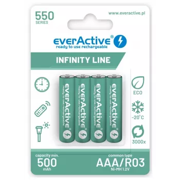 Pilhas recarregáveis AAA NiMH everActive EVHRL03-550 1,2 V 550 mAh pack de 4, cilíndricas R03